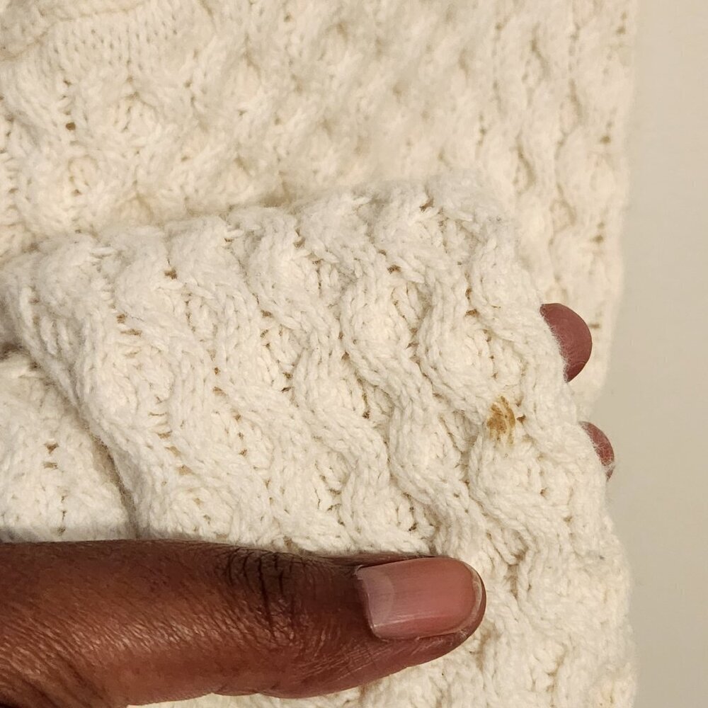 Madewell | Women's White Crewneck Knit Sweater w/ Blue Striped Trim (Size Large) - Picture 12 of 14